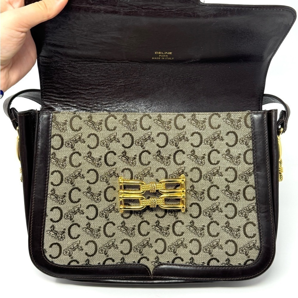 Celine Vintage 70s Carriage Monogram Canvas & Leather Horse Carriage Crossbody - Picture 13 of 15